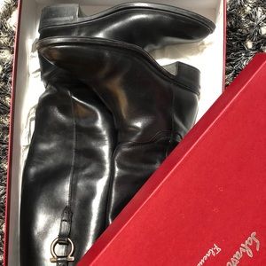 Salvatore Ferragamo black CALF LEATHER high boots